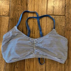 blue and white striped bikini top